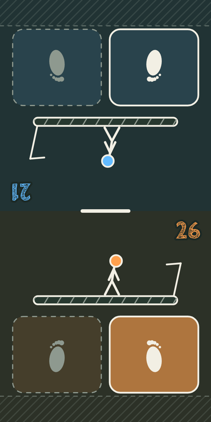 Fingathlon: a stick runner on a treadmill, driven by two fingers on the foot pads